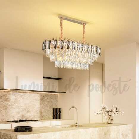 Candelabru Krystal Shine Gold Dining 80x40, 12 surse de iluminare