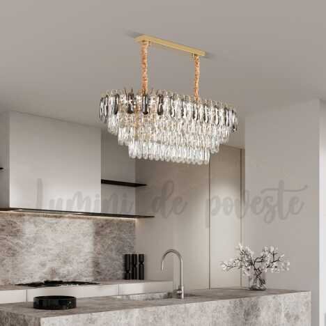 Candelabru Krystal Shine Gold Dining 80x40, 12 surse de iluminare